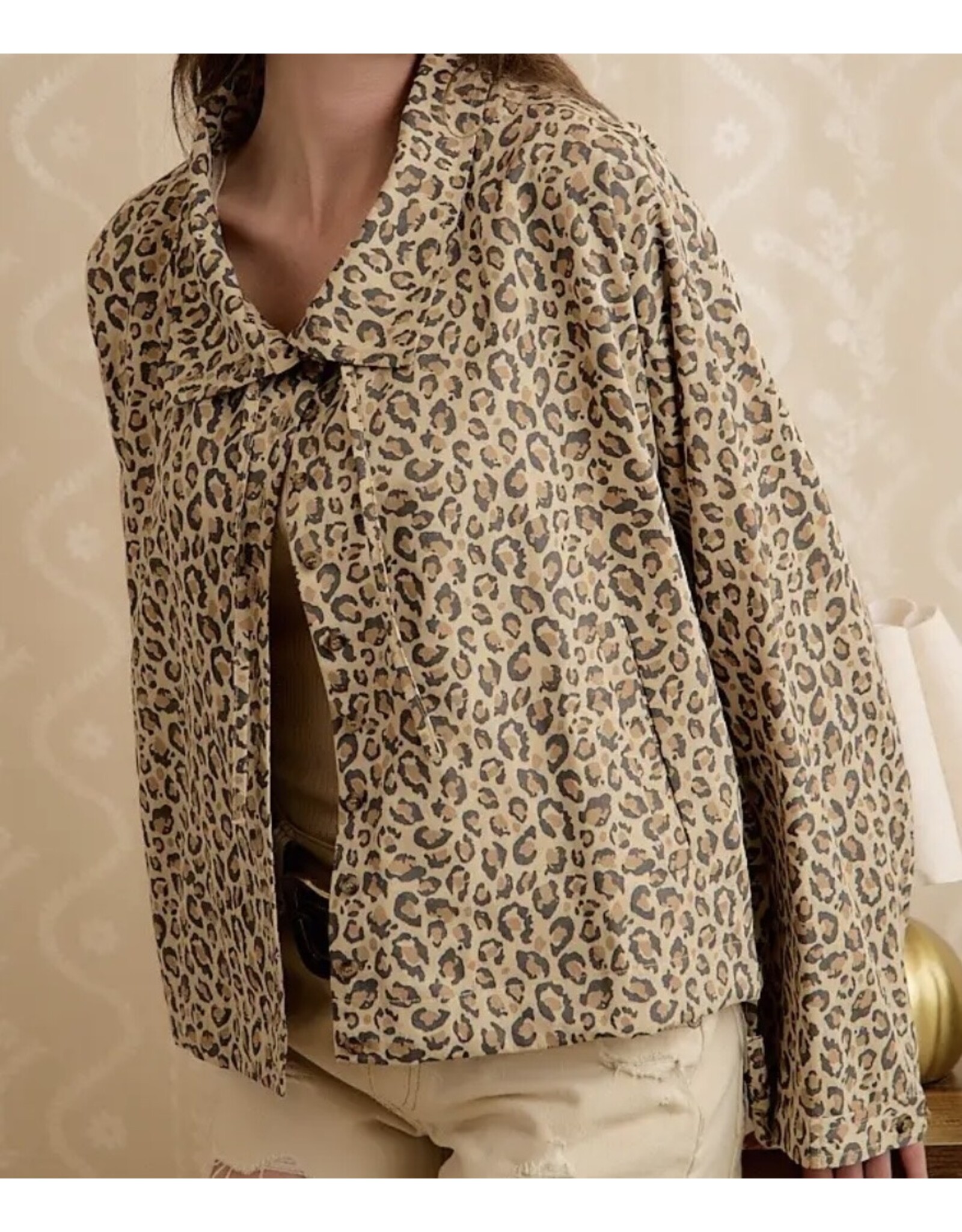 Leopard Printed Hooded Windbreaker Jacket