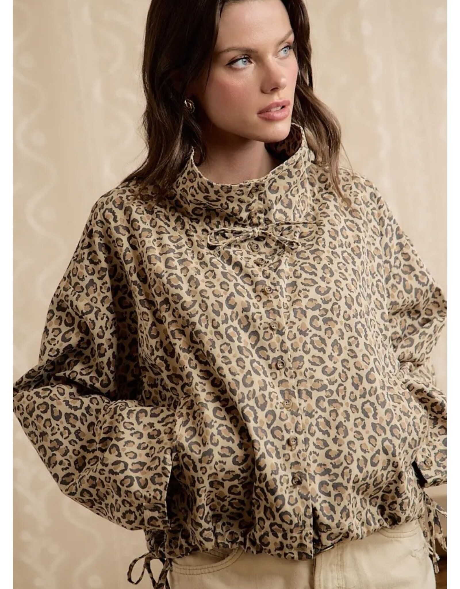 Leopard Printed Hooded Windbreaker Jacket