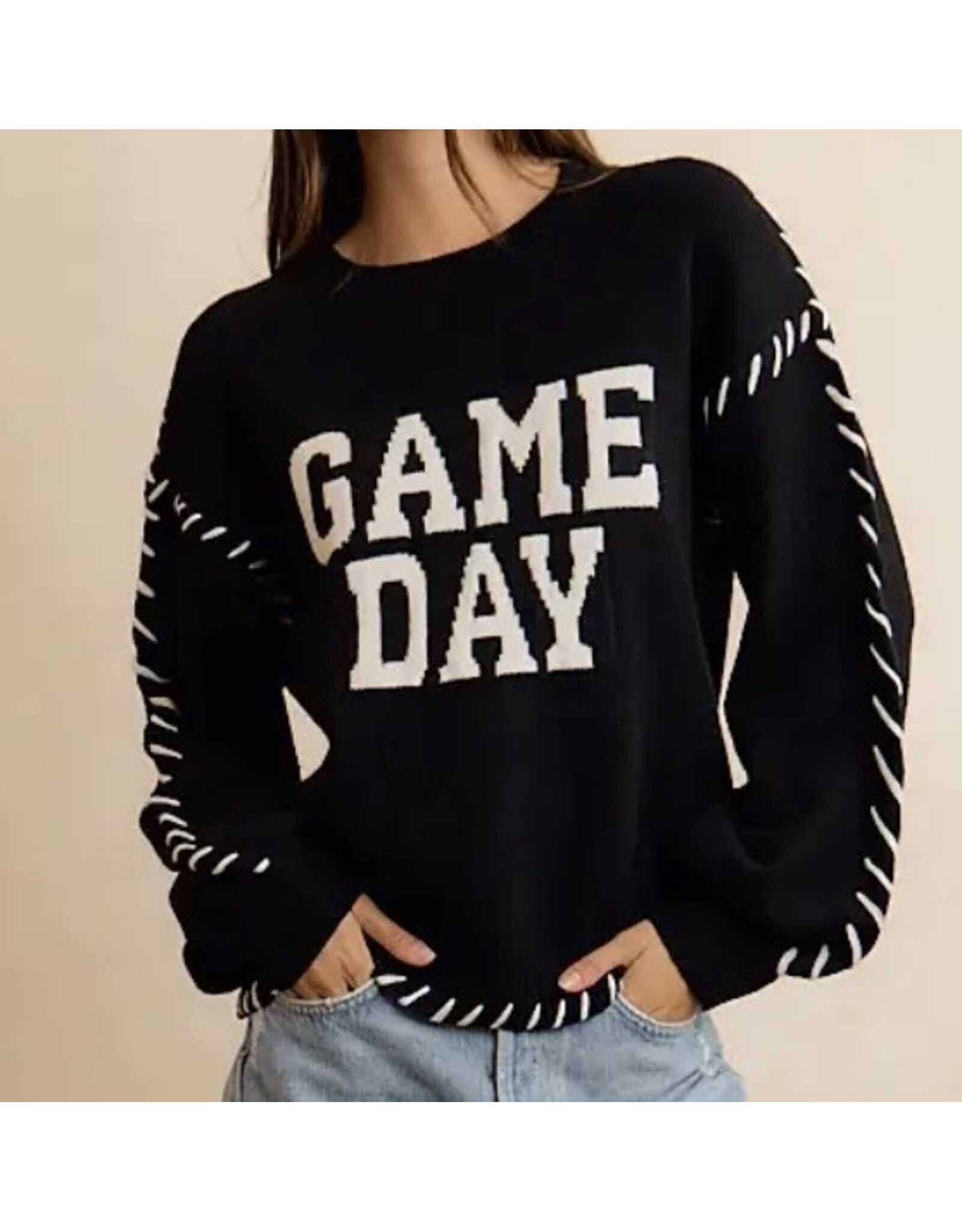 Gameday Contrast Stitch L/S Sweater