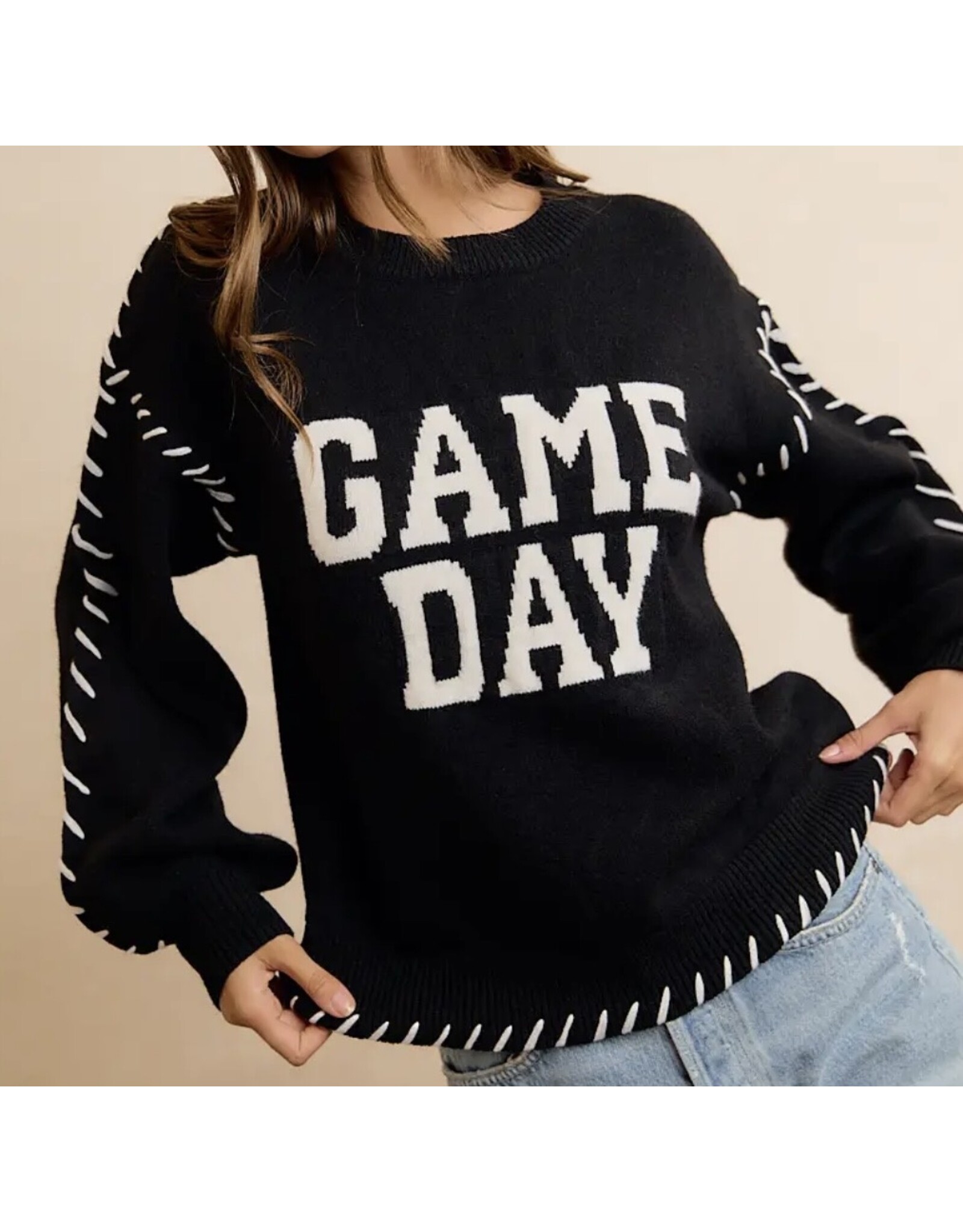 Gameday Contrast Stitch L/S Sweater