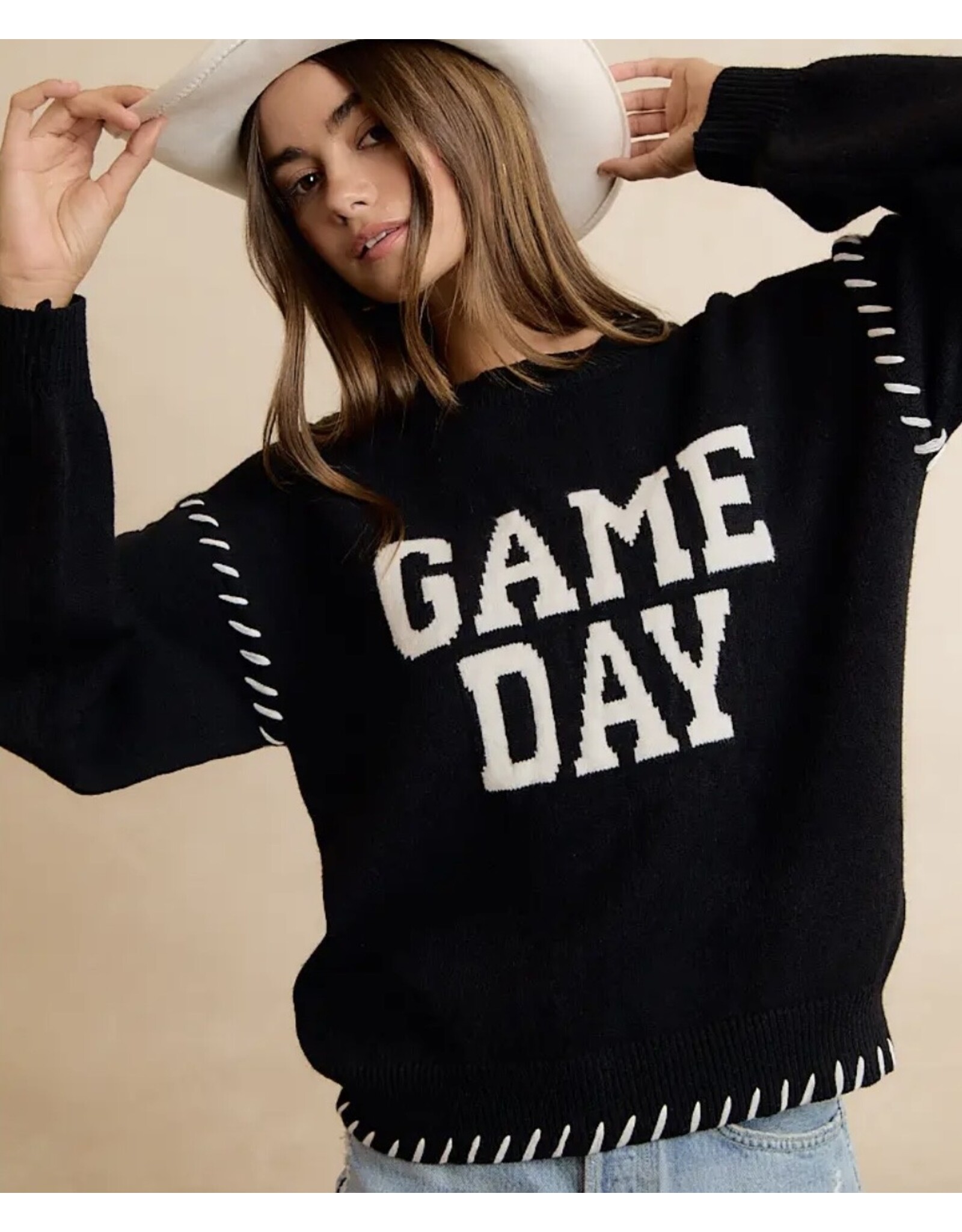 Gameday Contrast Stitch L/S Sweater