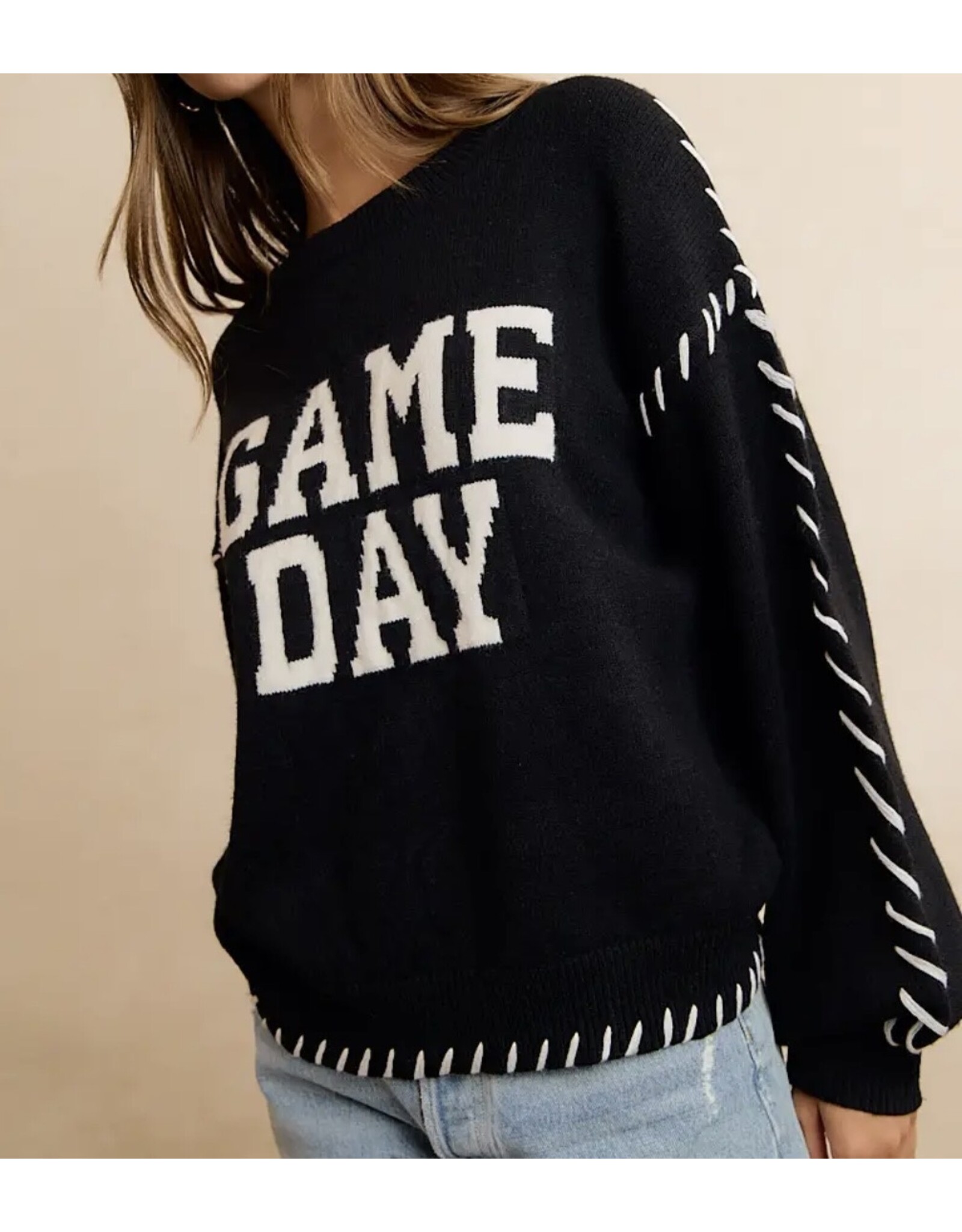 Gameday Contrast Stitch L/S Sweater