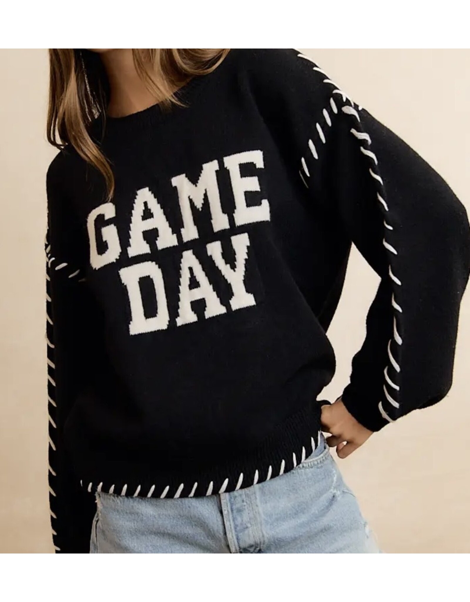 Gameday Contrast Stitch L/S Sweater