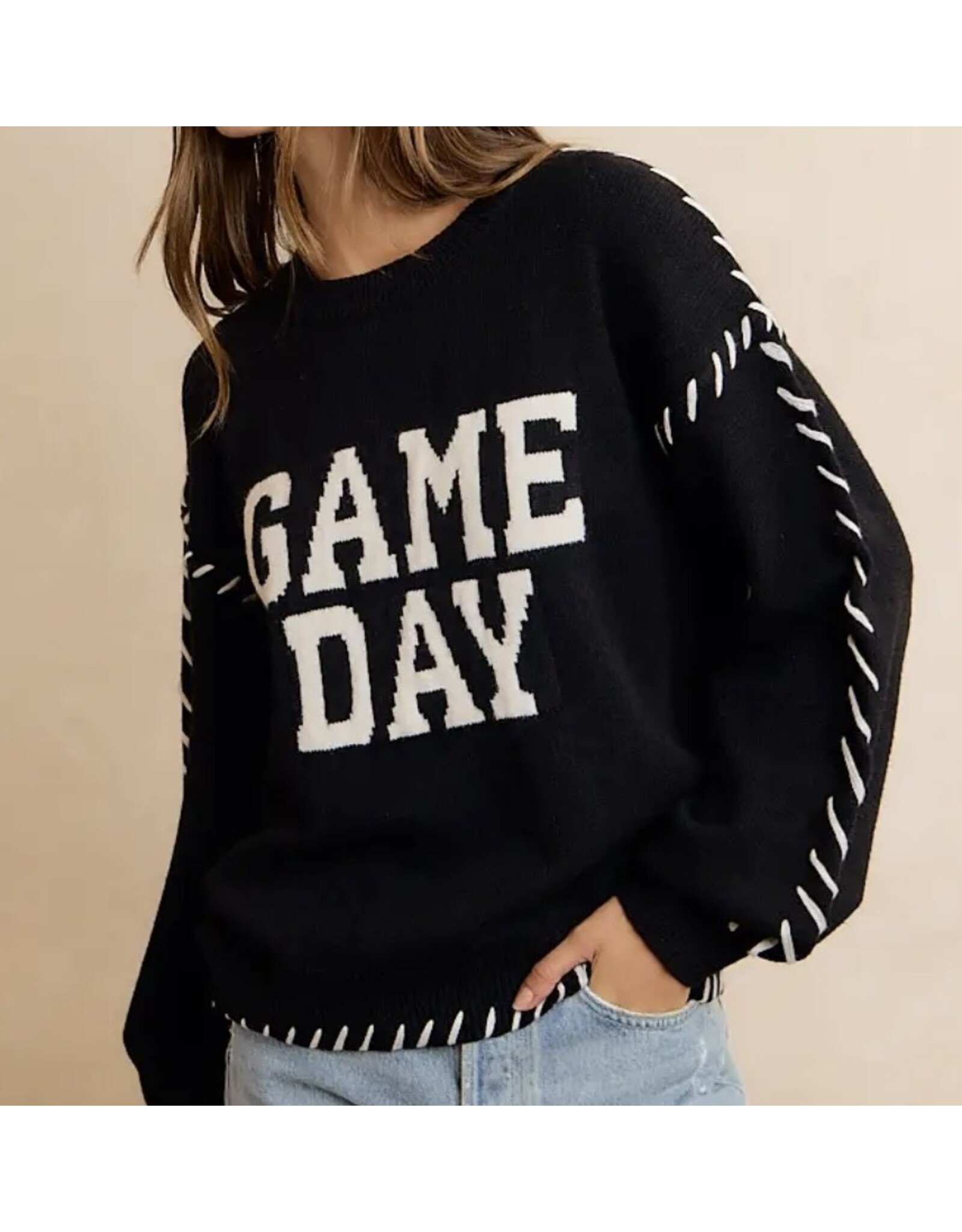 Gameday Contrast Stitch L/S Sweater
