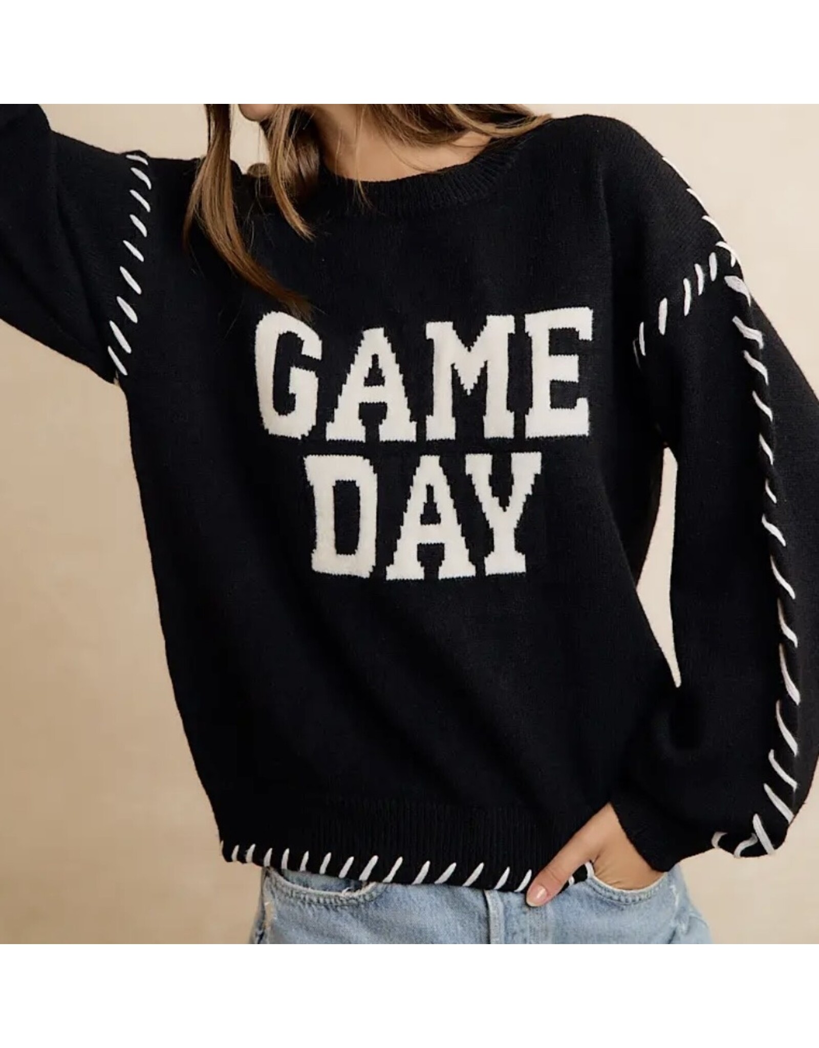 Gameday Contrast Stitch L/S Sweater