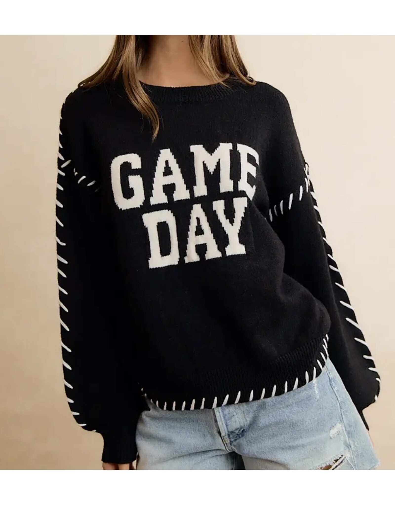 Gameday Contrast Stitch L/S Sweater