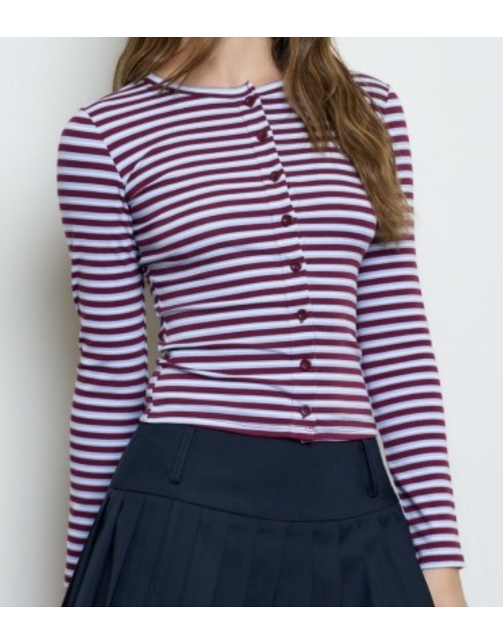 Blu pepper Button Down Crew Neck Knit L/S Top