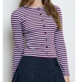 Blu pepper Button Down Crew Neck Knit L/S Top
