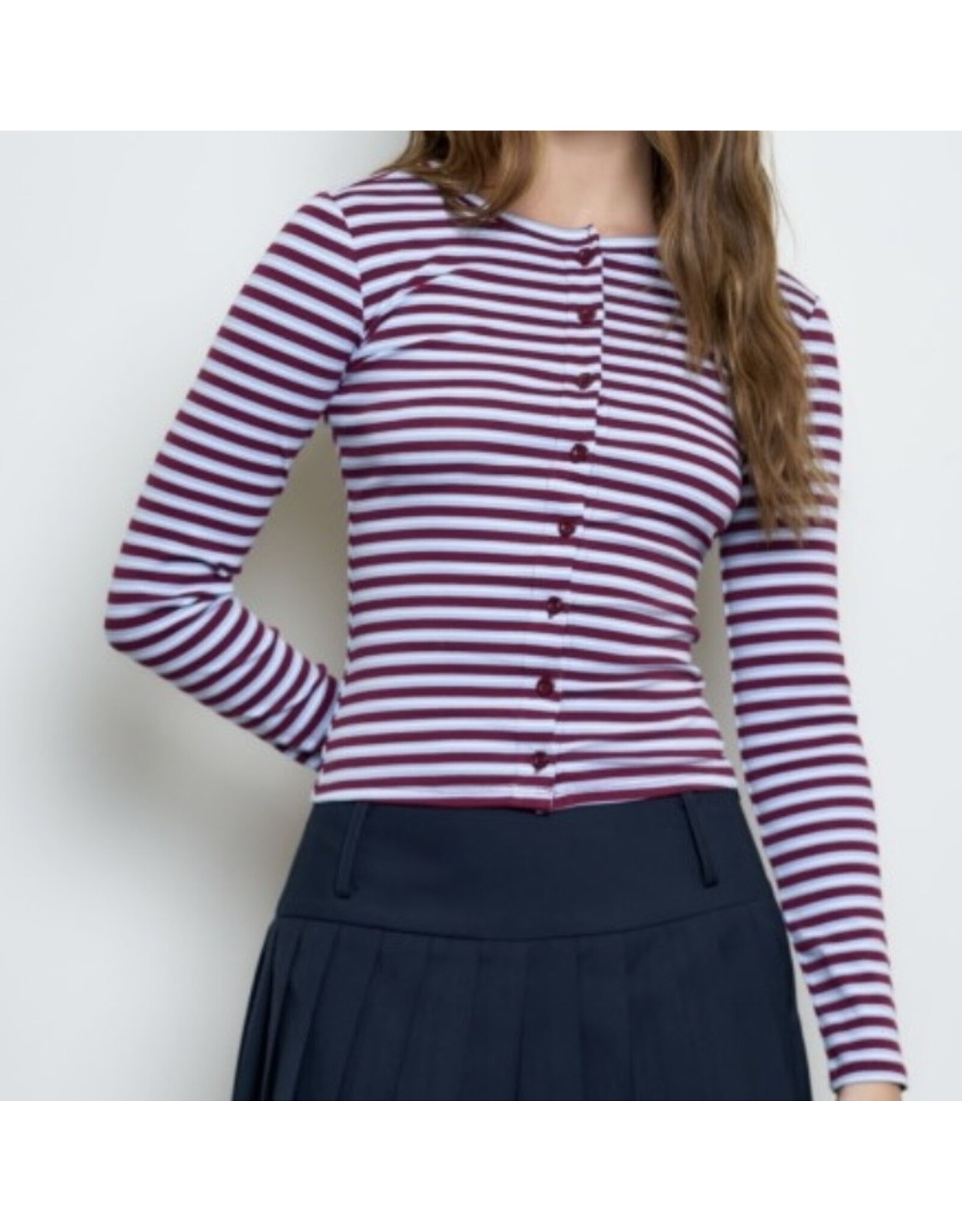 Blu pepper Button Down Crew Neck Knit L/S Top