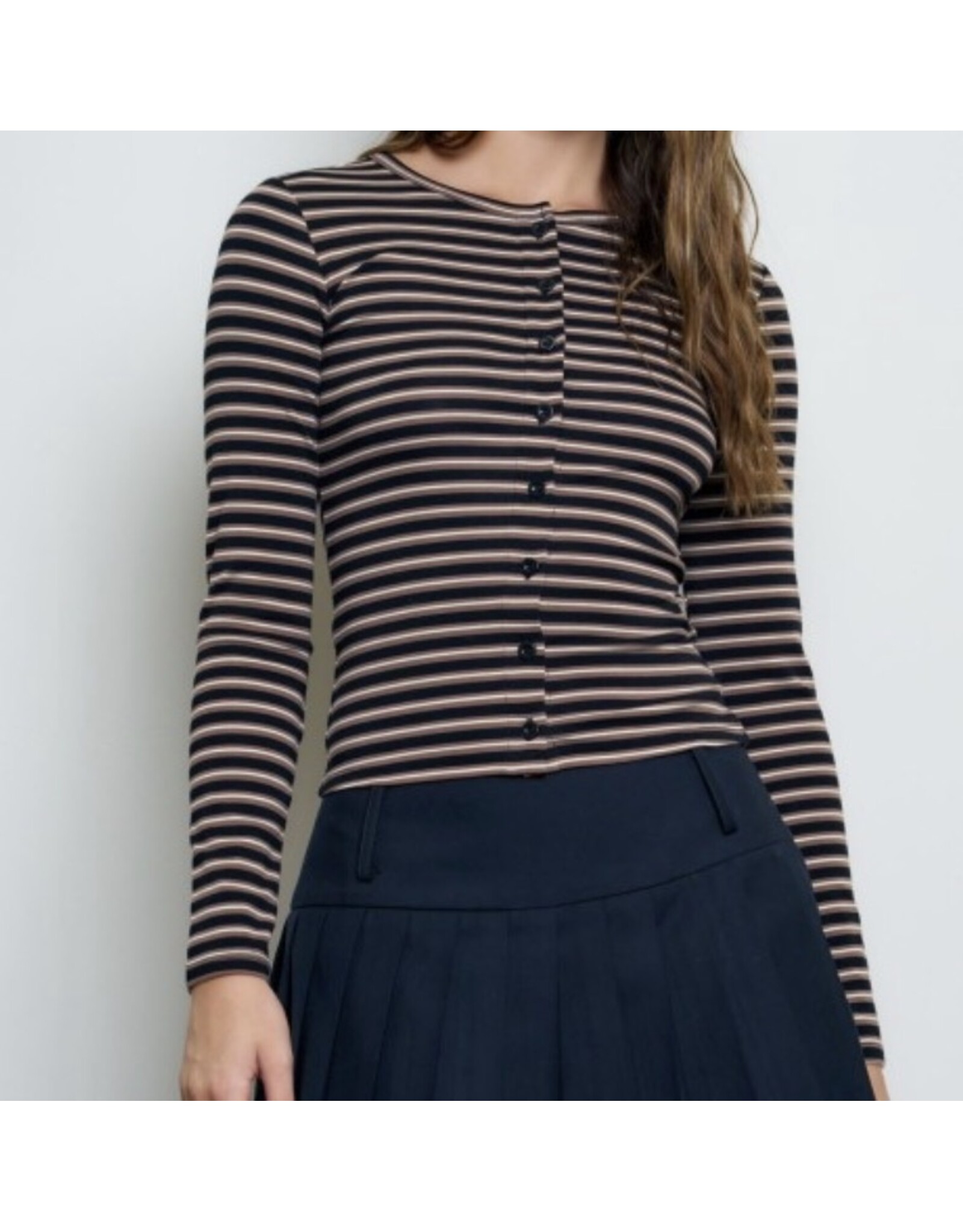 Blu pepper Button Down Crew Neck Knit L/S Top