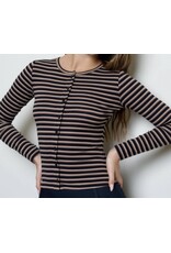 Blu pepper Button Down Crew Neck Knit L/S Top