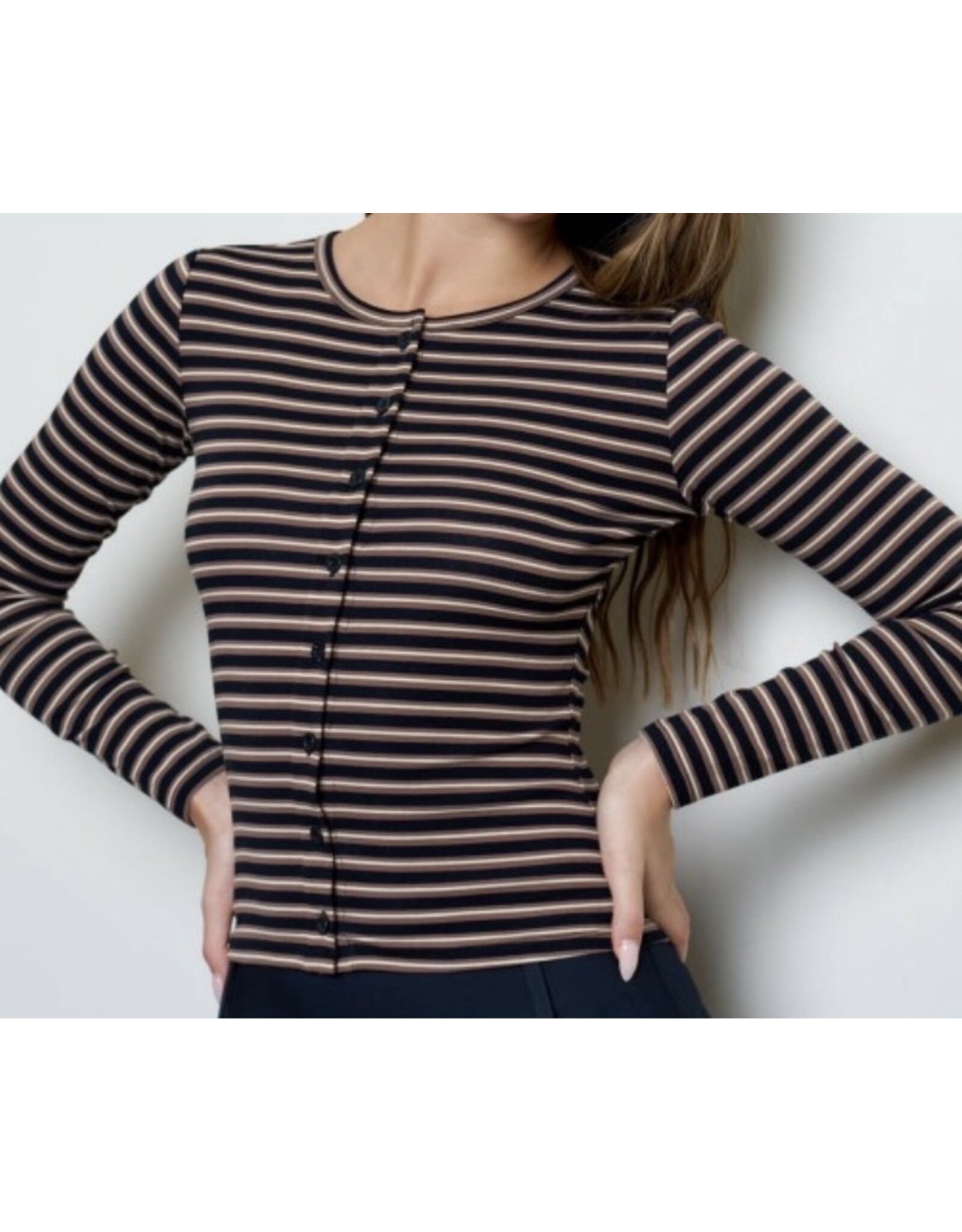 Blu pepper Button Down Crew Neck Knit L/S Top