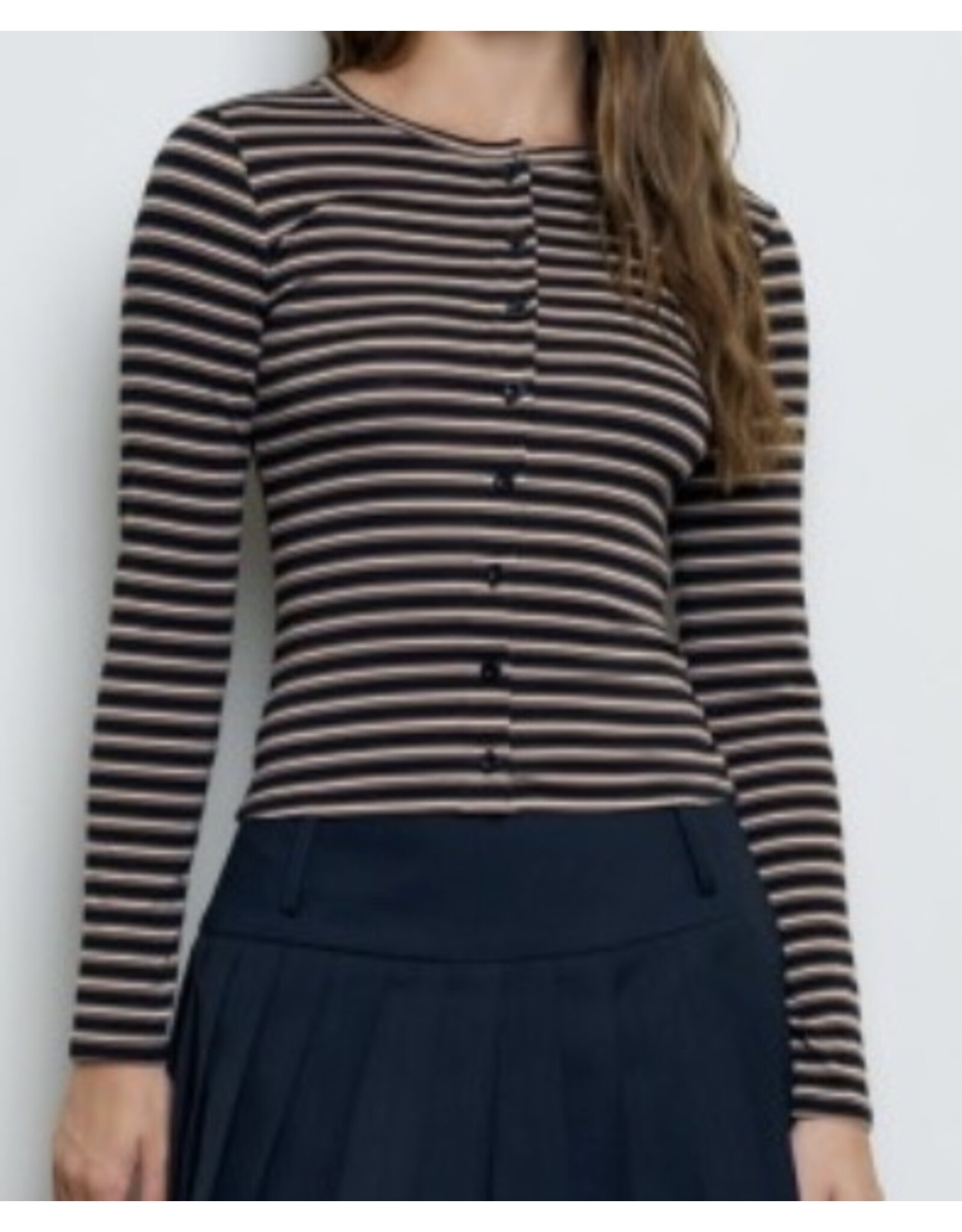 Blu pepper Button Down Crew Neck Knit L/S Top