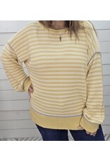 Blu pepper Yellow Striped Contrast Knit Sweater w/ Blue Trim