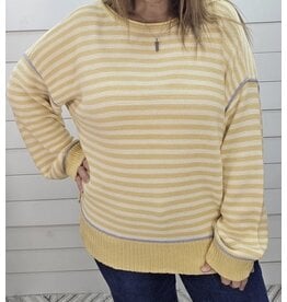 Blu pepper Yellow Striped Contrast Knit Sweater w/ Blue Trim