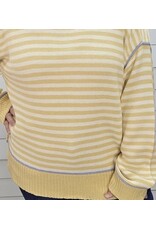 Blu pepper Yellow Striped Contrast Knit Sweater w/ Blue Trim