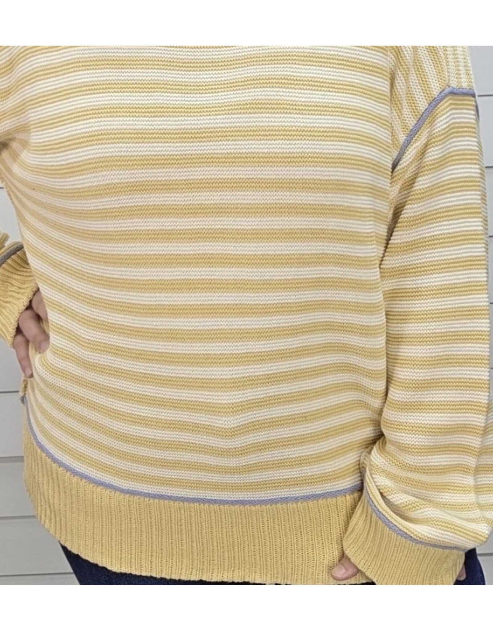 Blu pepper Yellow Striped Contrast Knit Sweater w/ Blue Trim