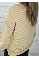 Blu pepper Yellow Striped Contrast Knit Sweater w/ Blue Trim