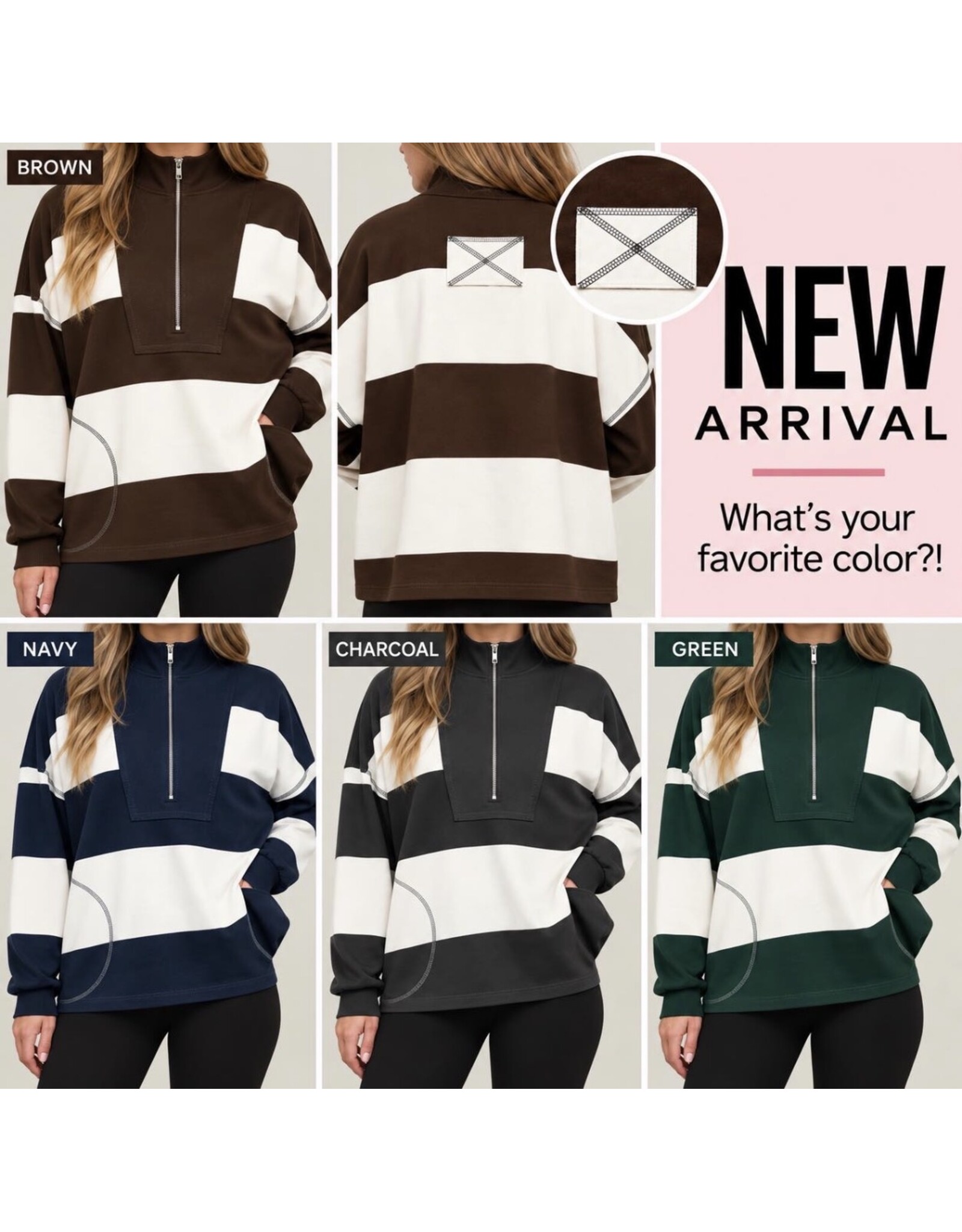 TRENDY Wide Stripe L/S Half Zip