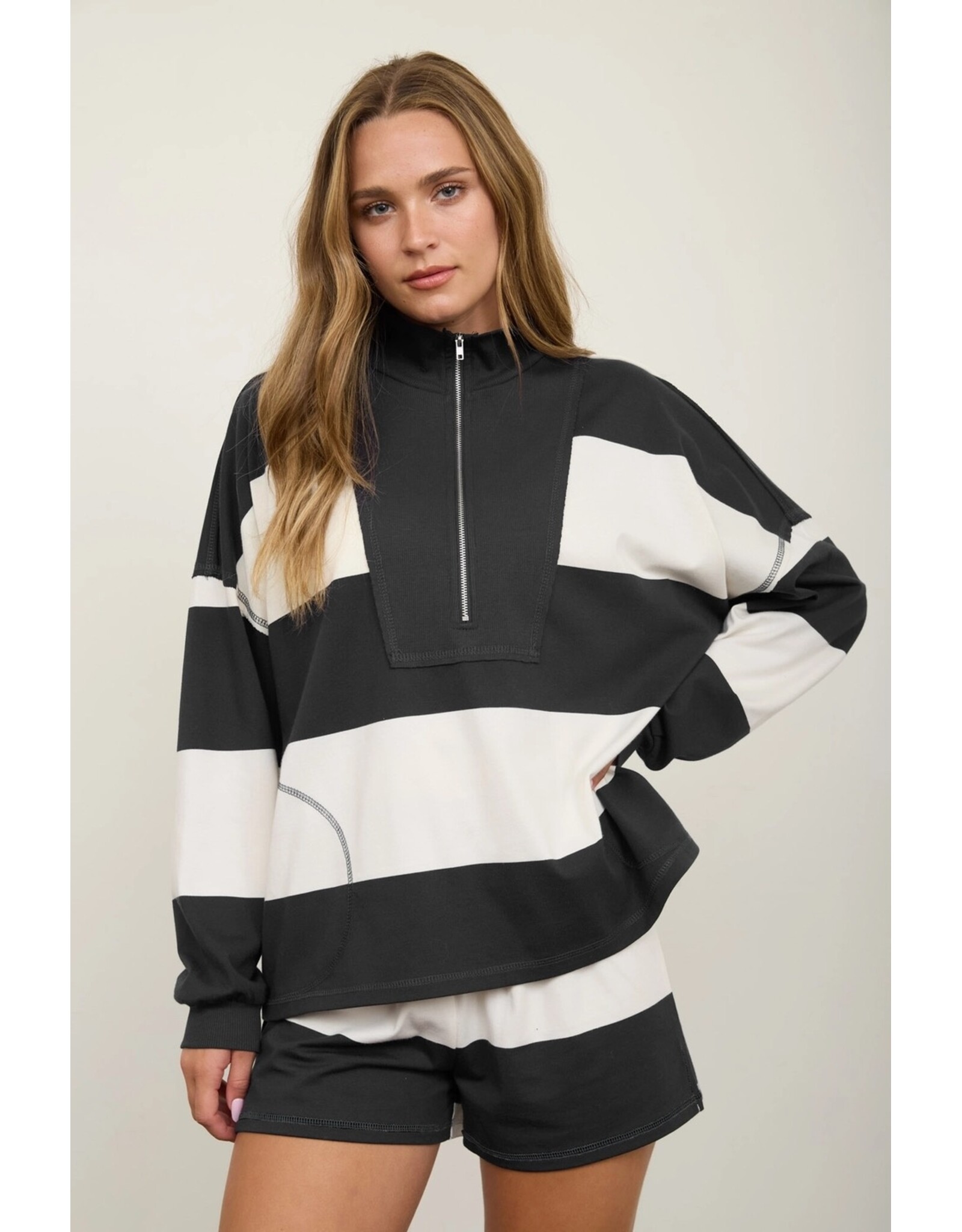 TRENDY Wide Stripe L/S Half Zip