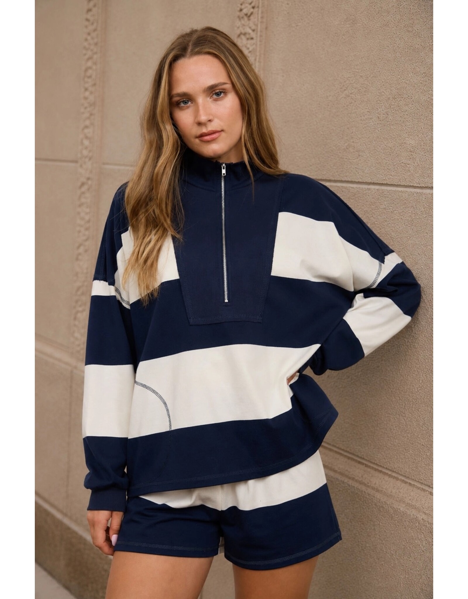 TRENDY Wide Stripe L/S Half Zip