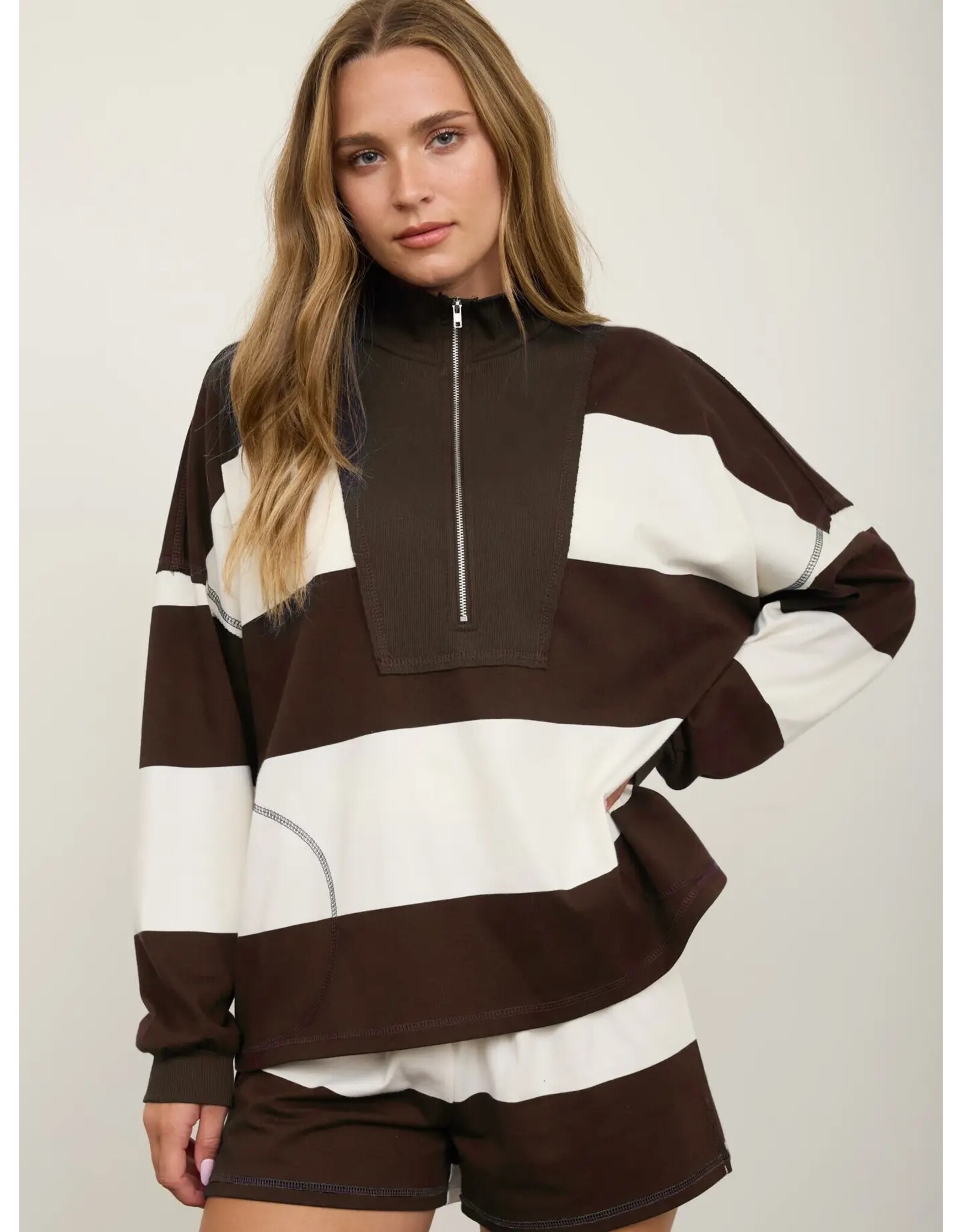 TRENDY Wide Stripe L/S Half Zip
