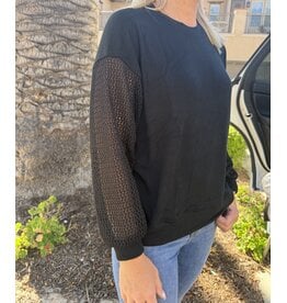 Wasabi Fishnet sleeve crew sweatshirt Black
