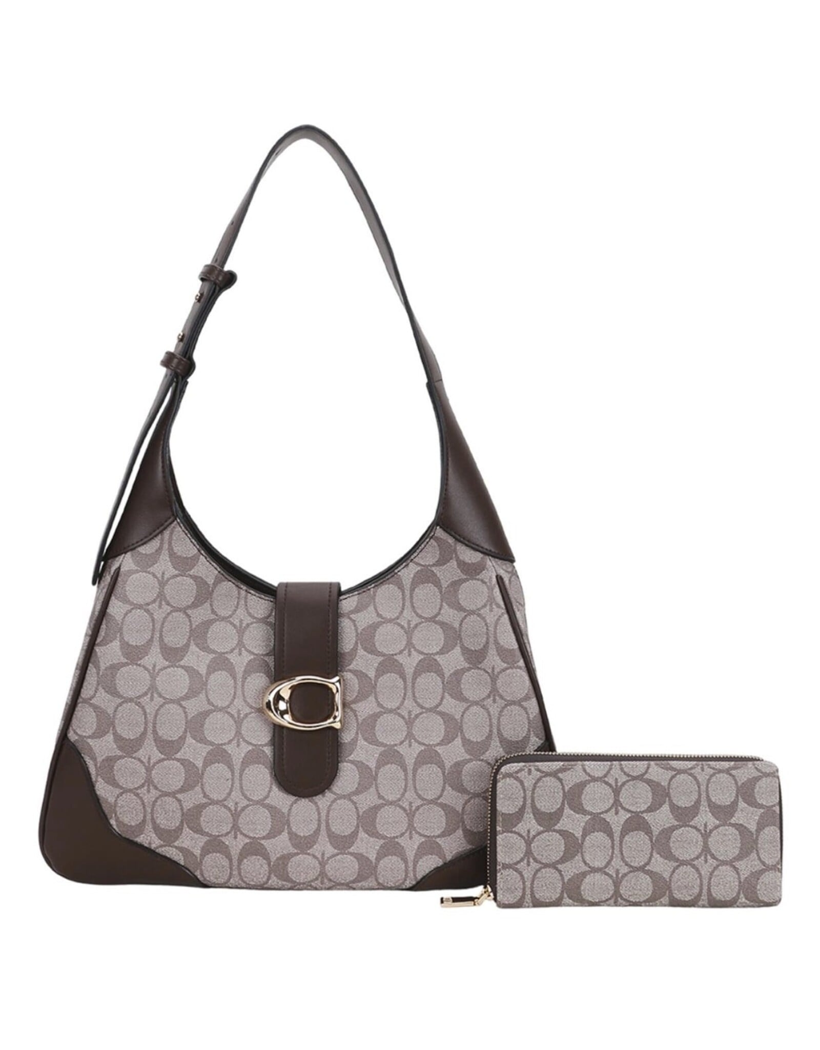 2 in 1 Monogram Design Shoulder Bag w/ wallet