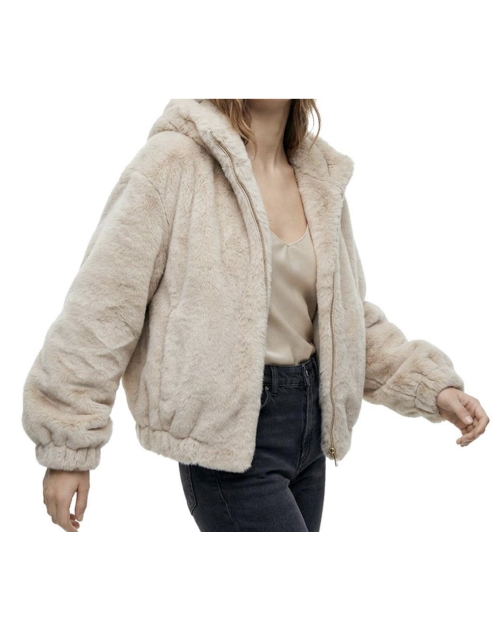 Plush Hooded Zip Front Jacket