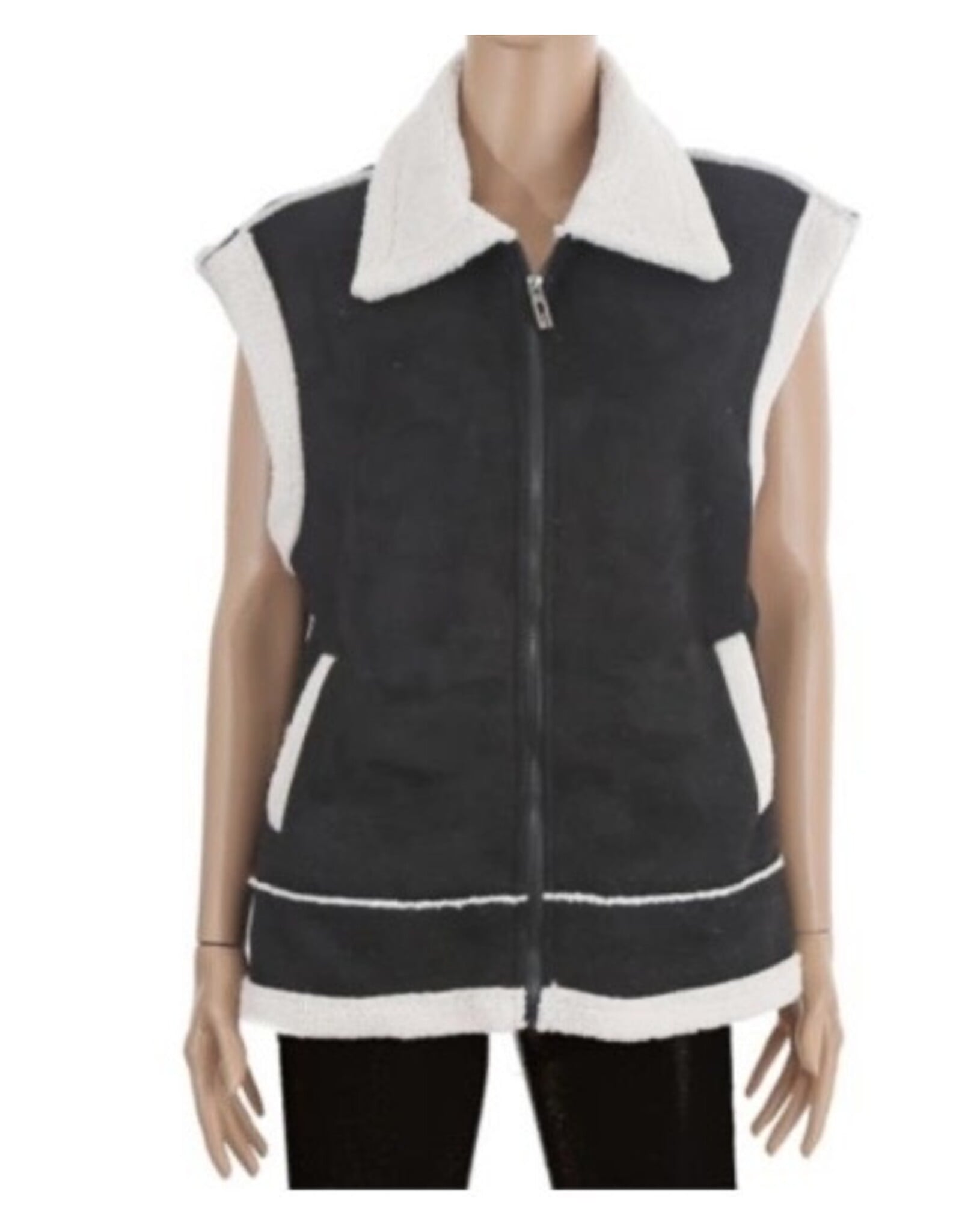 Suede Sherpa Zip Vest