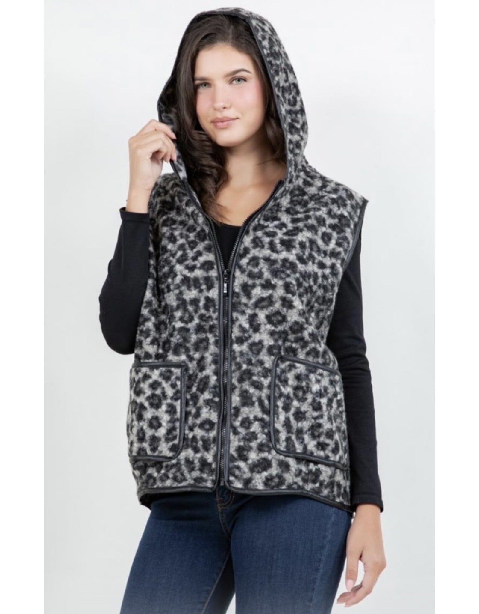 Leopard Vest with Hood