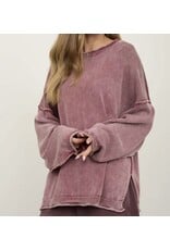 Blu pepper Washed Raw Edge Drop Sleeve Sweater