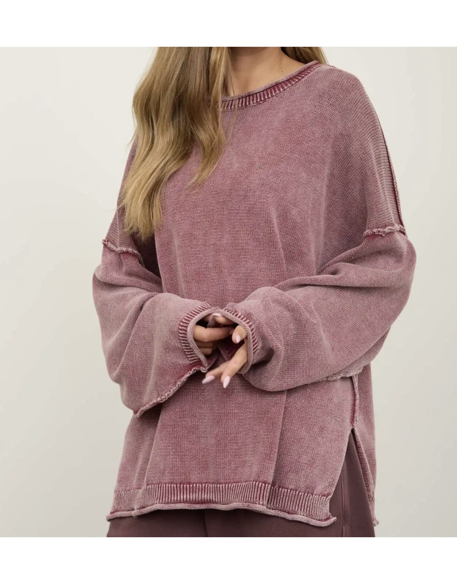 Blu pepper Washed Raw Edge Drop Sleeve Sweater