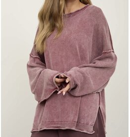 Blu pepper Washed Raw Edge Drop Sleeve Sweater