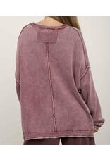 Blu pepper Washed Raw Edge Drop Sleeve Sweater