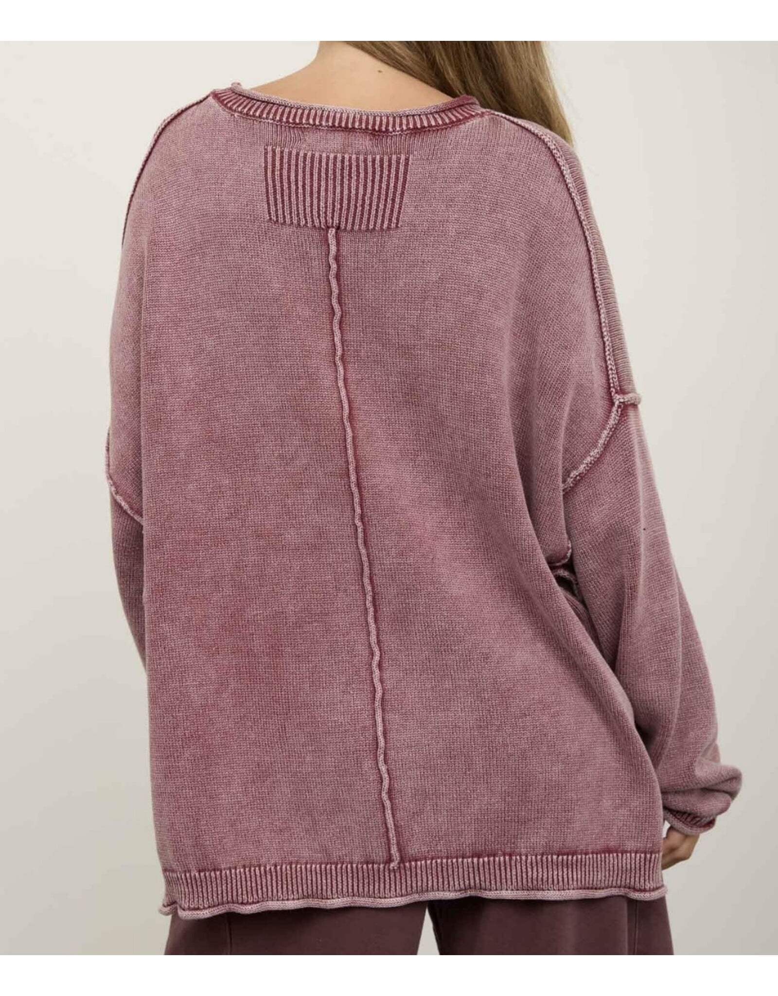 Blu pepper Washed Raw Edge Drop Sleeve Sweater