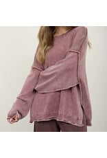 Blu pepper Washed Raw Edge Drop Sleeve Sweater