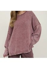 Blu pepper Washed Raw Edge Drop Sleeve Sweater