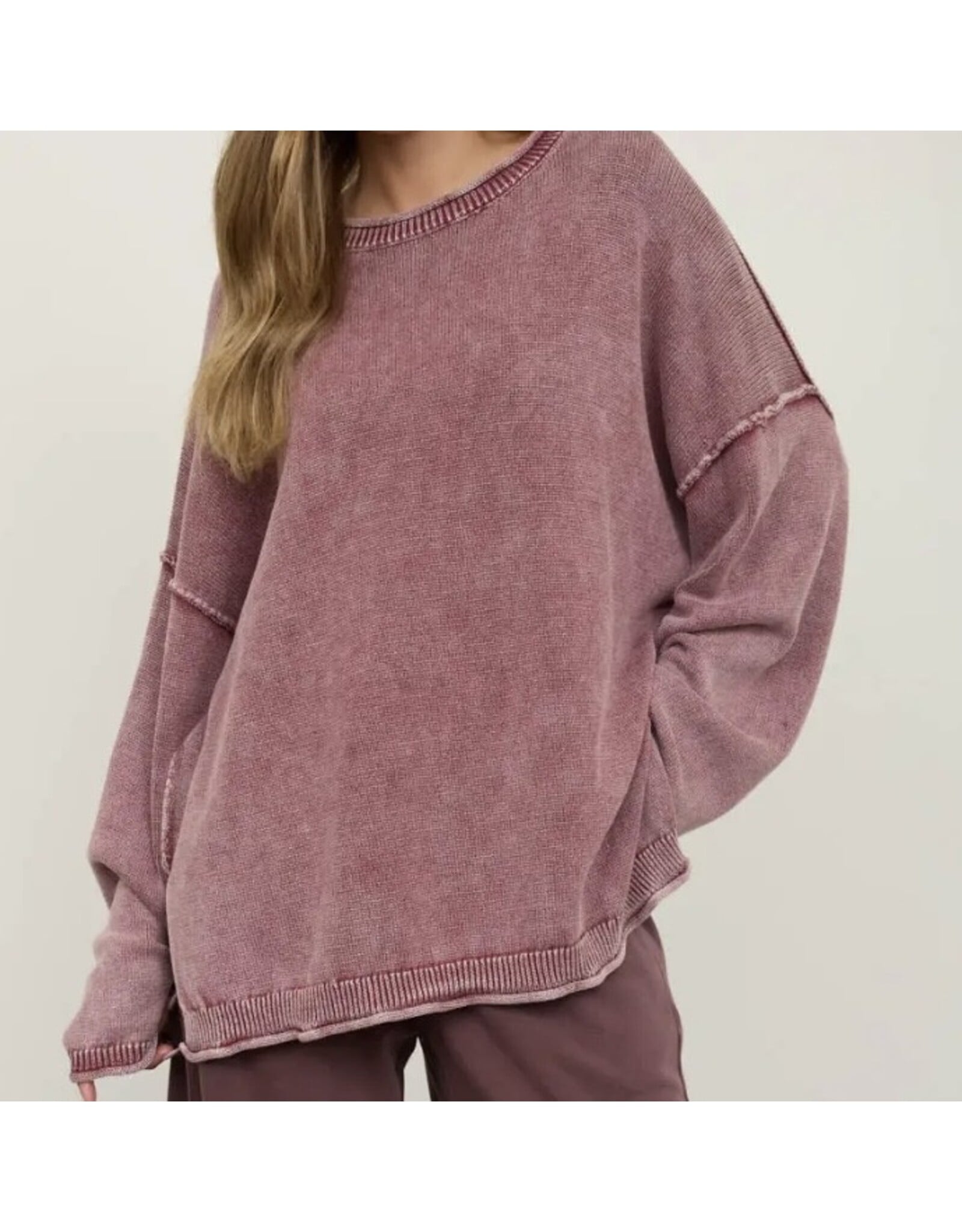Blu pepper Washed Raw Edge Drop Sleeve Sweater