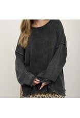 Blu pepper Washed Raw Edge Drop Sleeve Sweater