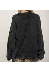 Blu pepper Washed Raw Edge Drop Sleeve Sweater