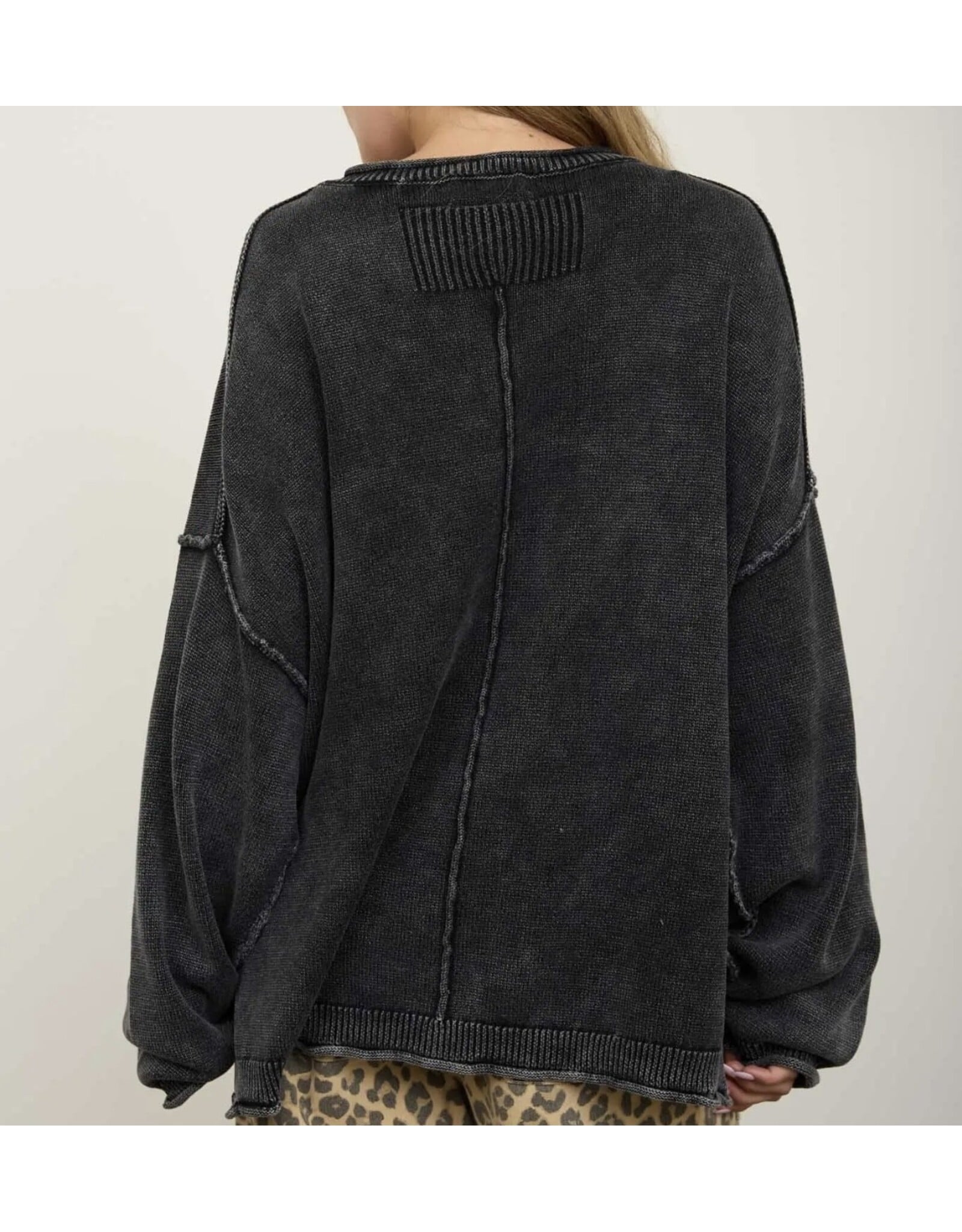 Blu pepper Washed Raw Edge Drop Sleeve Sweater