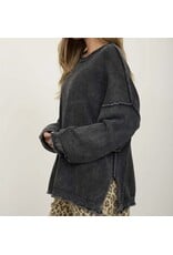 Blu pepper Washed Raw Edge Drop Sleeve Sweater