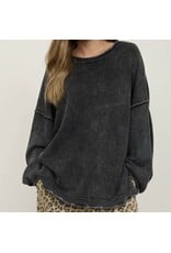 Blu pepper Washed Raw Edge Drop Sleeve Sweater