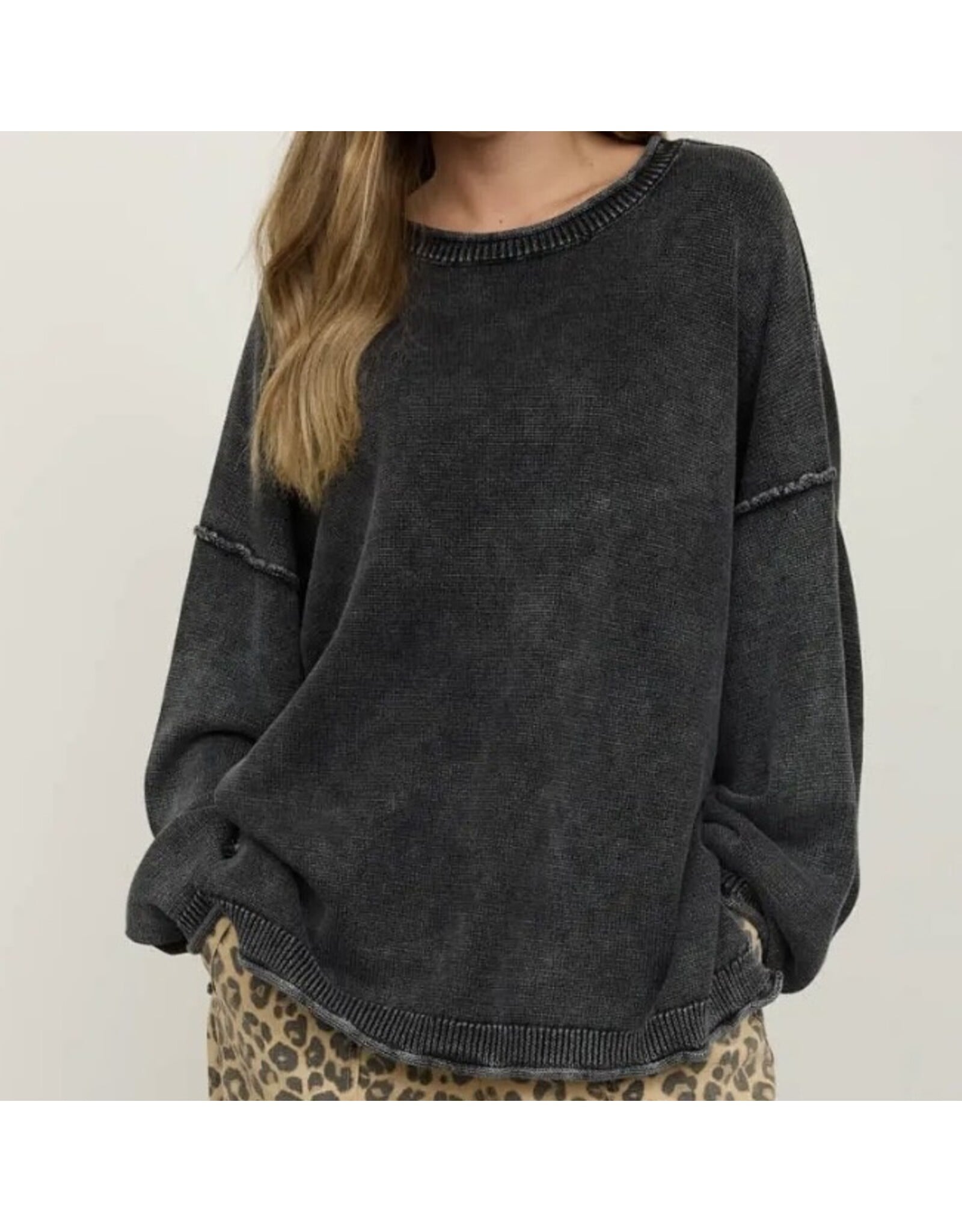 Blu pepper Washed Raw Edge Drop Sleeve Sweater