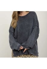 Blu pepper Washed Raw Edge Drop Sleeve Sweater