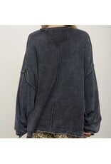 Blu pepper Washed Raw Edge Drop Sleeve Sweater