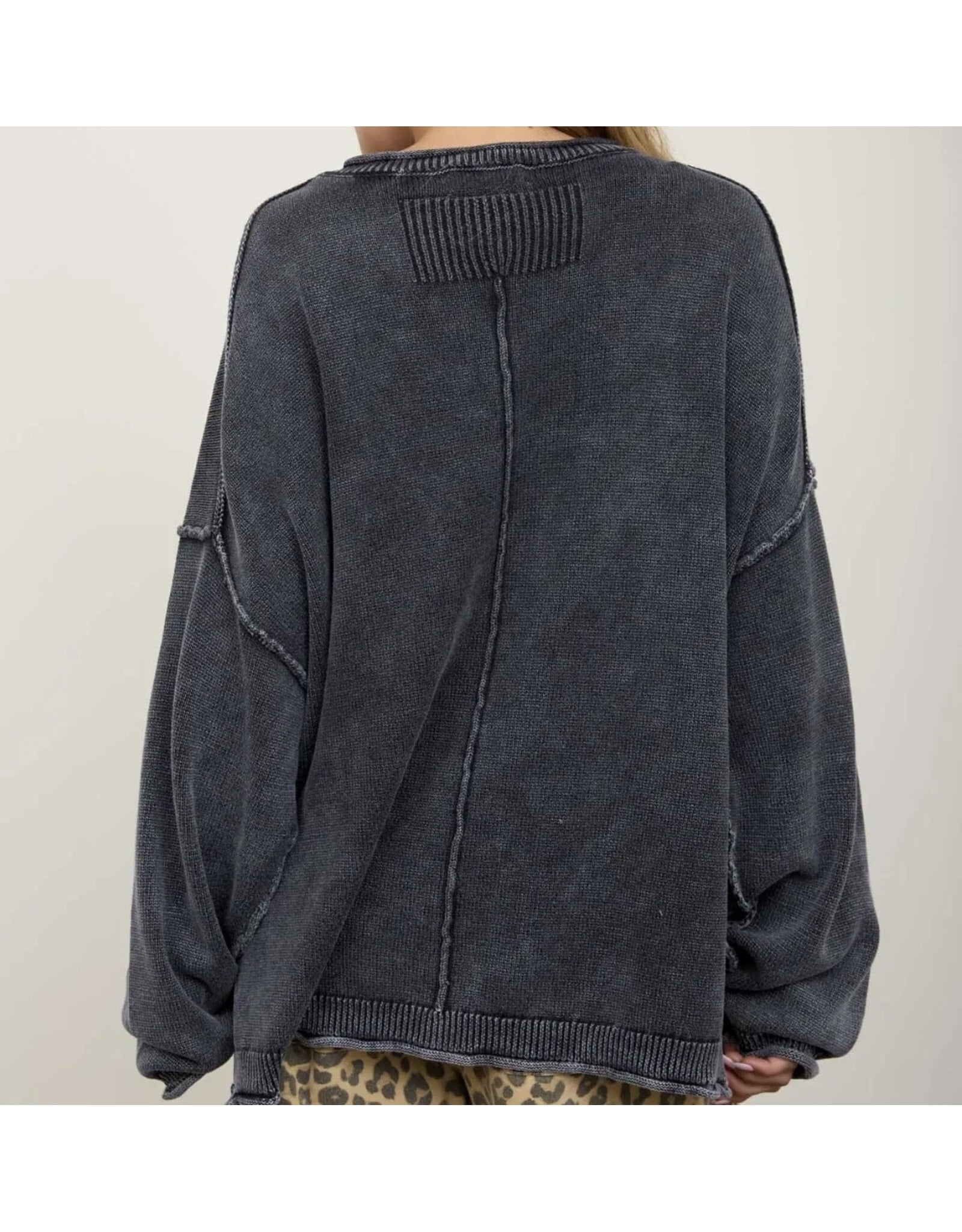 Blu pepper Washed Raw Edge Drop Sleeve Sweater