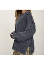 Blu pepper Washed Raw Edge Drop Sleeve Sweater