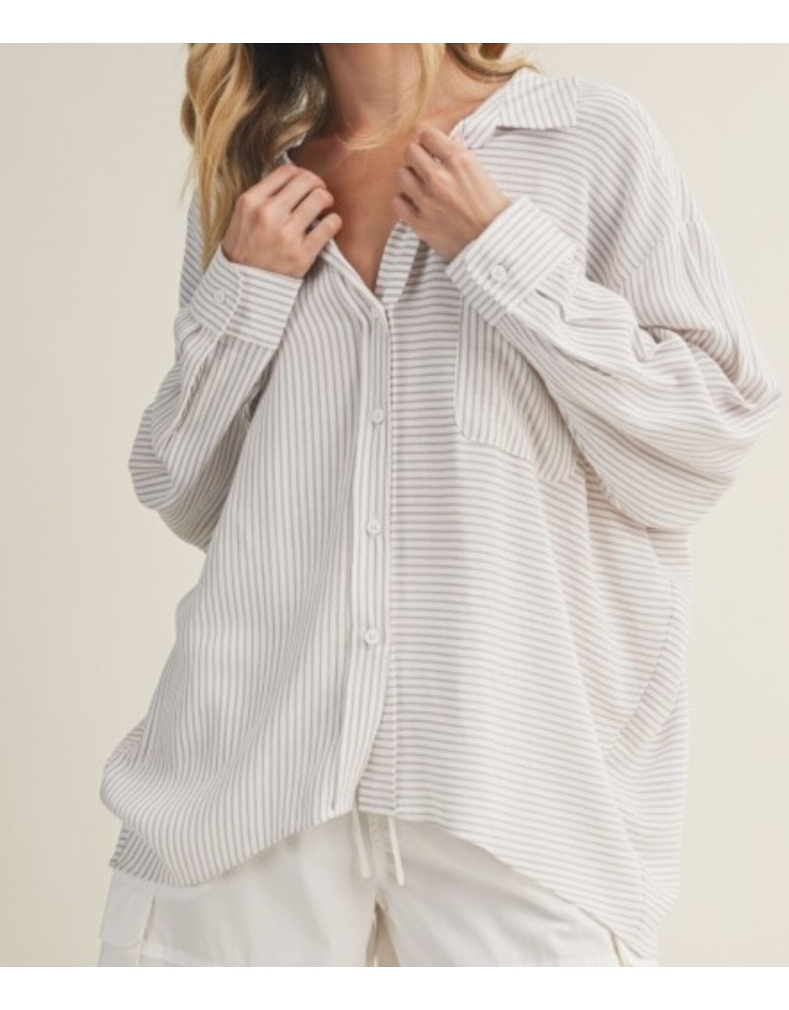mustard seed Mustard Seed slouchy stripe collar shirt